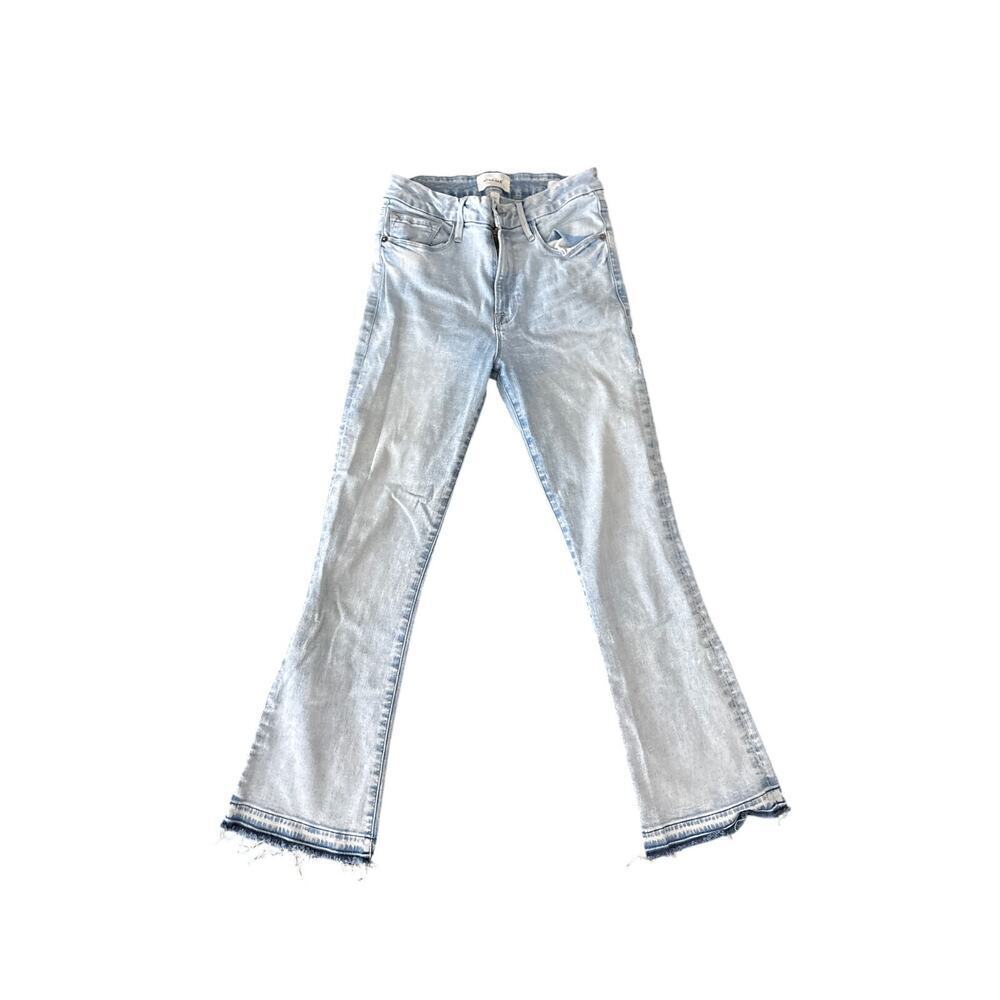 Frame Le Crop Mini Boot Light Wash Raw Hem Flare Jeans | Size 27